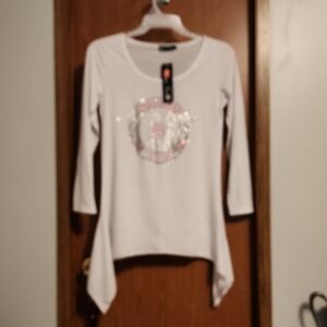 White Long Sleeve Top with Sequin Design